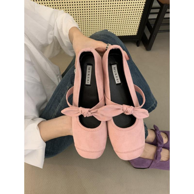 2025 night breeze suede leather bow Mary Jane shoes women's spring new round head inner height increase single shoes women