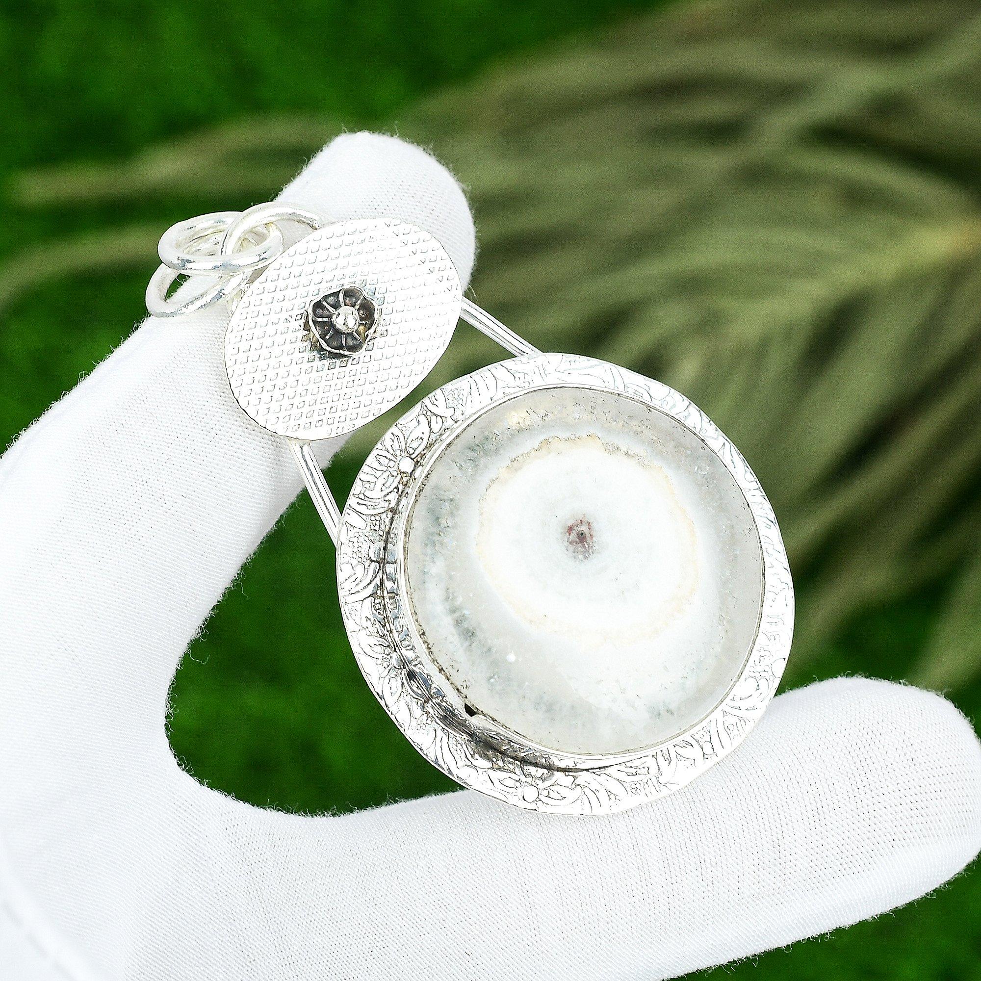 

Mothers day Deal 925 Silver White Solar Quartz Stone Trendy Wife Pendant Jewelry