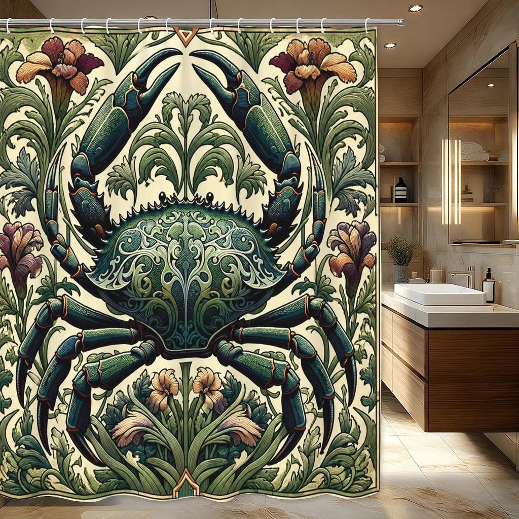 Artistic Pattern Polyester Bathtub Curtain - Stylish Bathroom Decor, Various Botanical & Marine Themed Shower Curtains