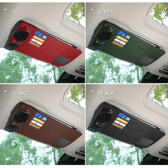 Car Sun Visor Suede Sunglasses Holder Multi-functional Card Holder Storage Pocket Car Interior Glasses Clip Car Accessories