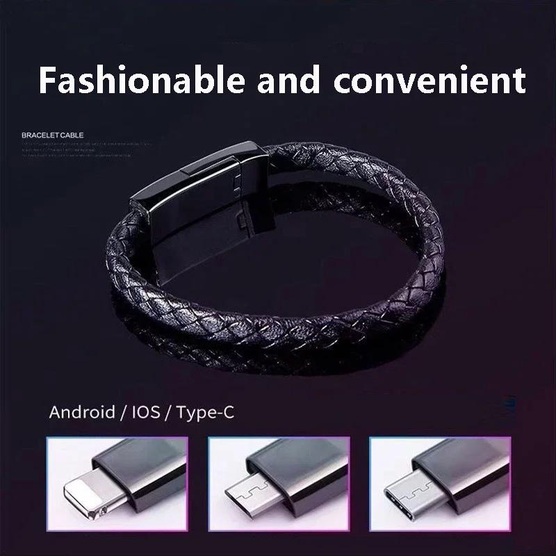 Bracelet Data Cable - For Apple, Vivo, Huawei, Xiaomi & Android, Fast Charging, Works with Power Bank, Short Portable Design