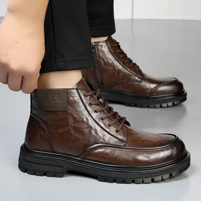 Herrenschuhe Mid-Top Martin Boots Herren Workwear Britischer Stil 2025 Neue Vielseitige Samt High-Top Lederschuhe Trendige Kurze Stiefel