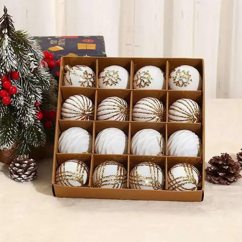 16pcs 6cm Wine Red Christmas Ball Ornaments Dark Green Pink Flocking Christmas Tree Party Decoration Christmas Spheres Pendant