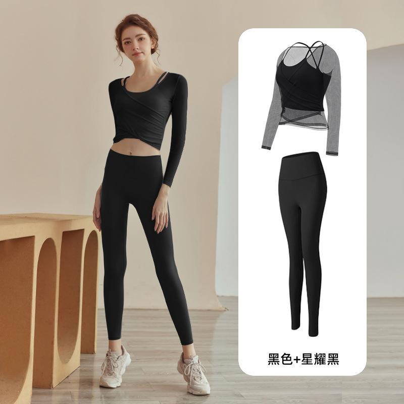Two-piece mesh top, long-sleeved vest, professional Pilates training with chest pad, yoga clothes, women's gym exercise