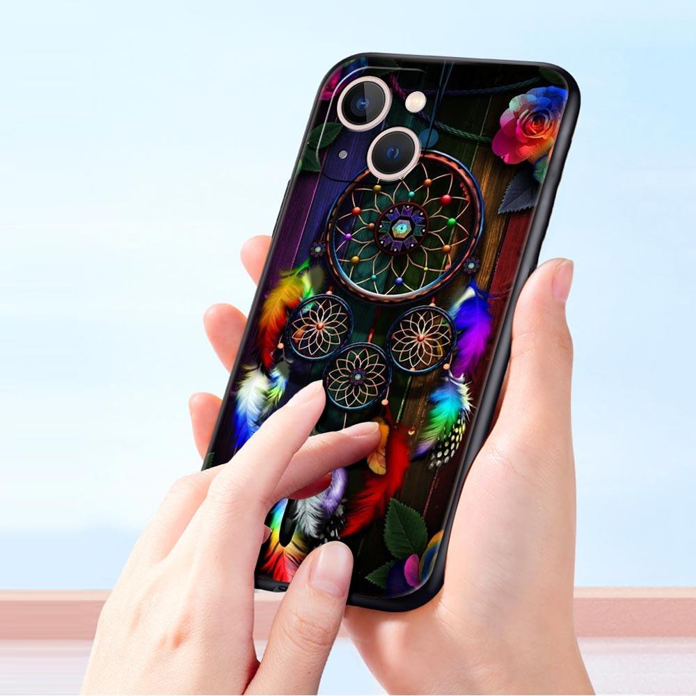 Cute Mandala Dreamcatcher Phone Case For iPhone 17 16 15 Pro Max 11 12 13 14 7 8 Plus SE 2020 X XR XS Cover Soft Black
