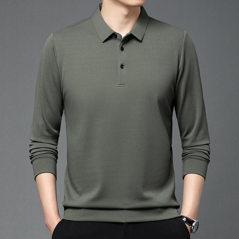 Men S Long Sleeve Polo Shirt Solid Color Casual Basic Style