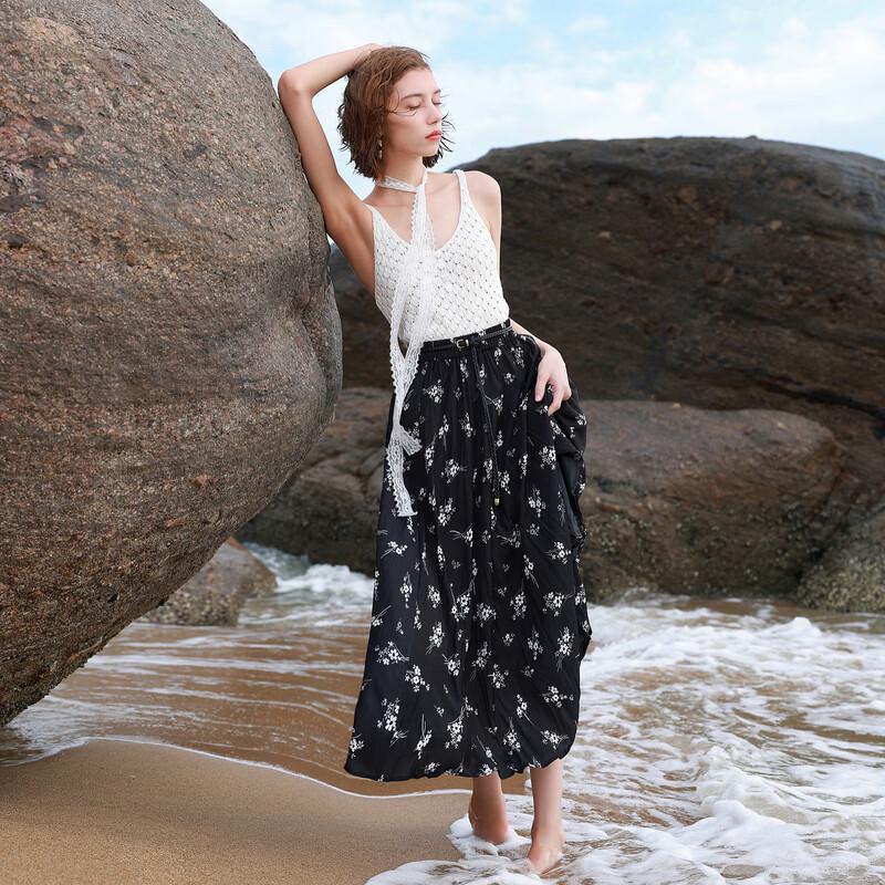 Sancai 2026 Women's Floral High-Waist A-Line Skirt