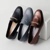 Genuine Leather Cushioned Soft Flat HIMIKO Himiko Square Toe Bit Loafers 651315 Black 235
