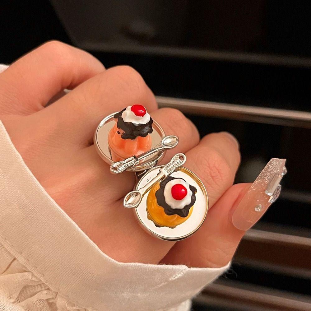 Spoon Mousse Cake Rings Open Jelly Finger Ring Fashion Adjustable Dessert Ring  Couples