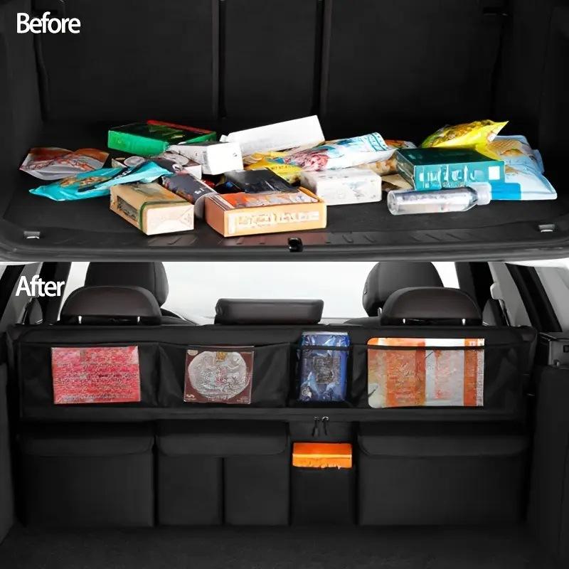 Large Capacity Car Trunk Bag Mesh Solid Color Backseat Storage Bag Car Interior Storage Bag Auto Organizer Accessories For Most