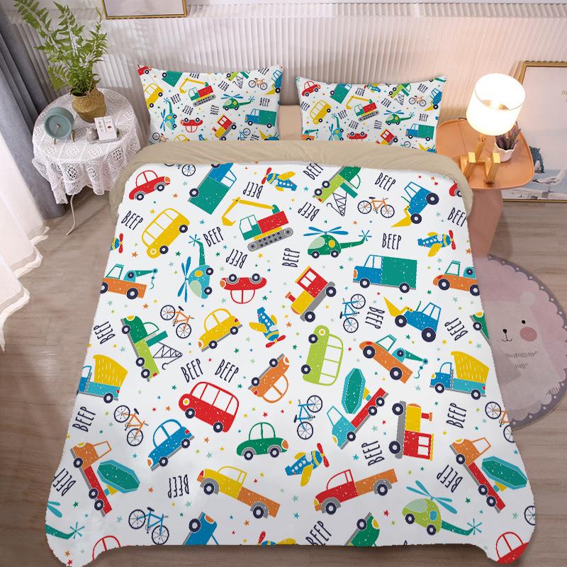 Cartoon Car bedding set Truck Excavator Duvet Cover Set Large Colorful Car Bedding for Toddlers Kids Teens King Size Quilt Cover
