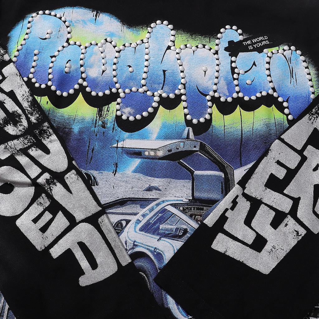 Retro Back to the Future Print Long Sleeve T-shirt Y2K Distressed Streetwear Oversized Top