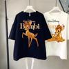 2026 New Cute Cartoon Bambi Retro Fashion Classic Pattern Breathable Crew Neck Top Short Sleeve for Everyday Wear