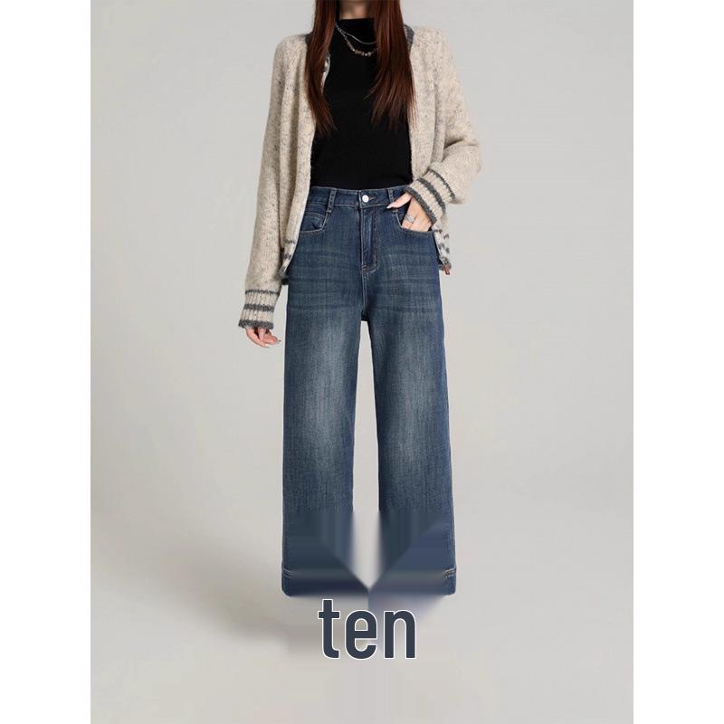 

Plus Size Women s High Waist Straight Leg Jeans - Autumn/Winter Petite Fit M синий
