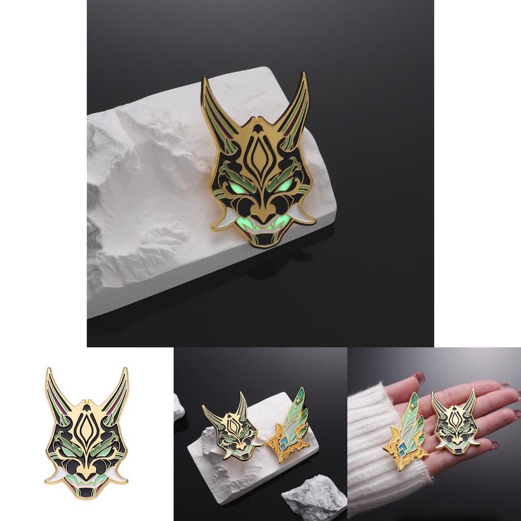 Stunning Genshin Impact Xiao Mask Brooch Unique Night Light Glow Cartoon Design Pin
