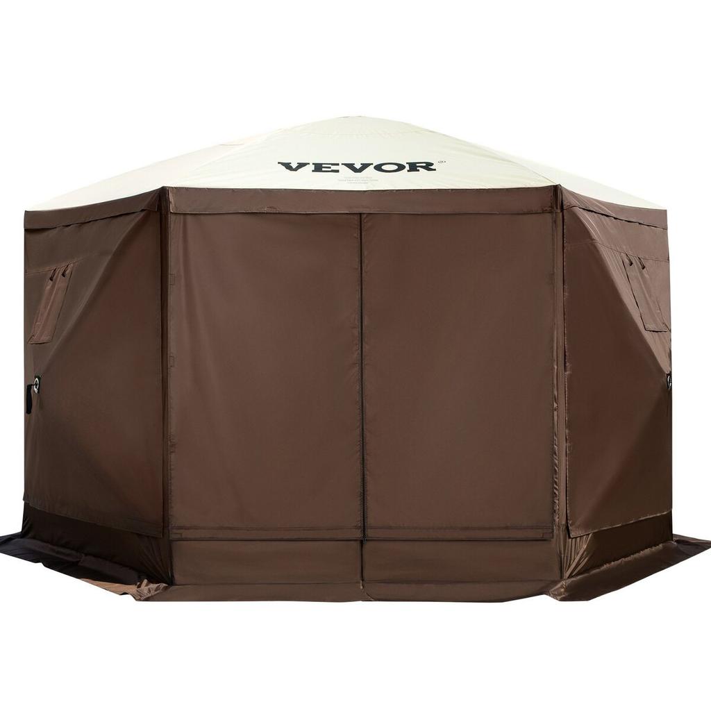 Pop-up Camping Gazebo Camping Canopy Shelter 6 Sided 12' x 12' Sun Shade