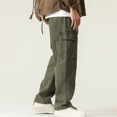 Men Cargo Pants Loose Solid Color Vintage Style High Street Style Wide