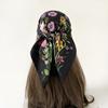 Light Luxury Retro Flower Printing Silk Hair Soft Feel Headscarf Scarf Silk Scarf Spring and Autumn Women Chinese Square Scarf
