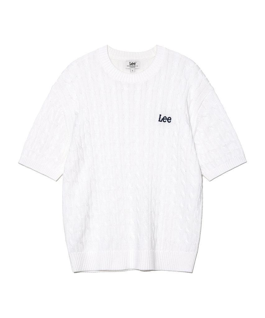 LEE Round Neck Cable Short Sleeve Knit White