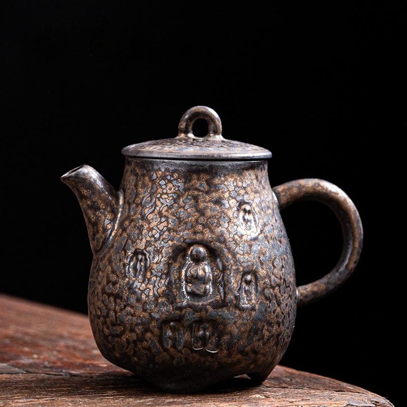 

Old Rock Mud Rough Pottery Tea Pot Retro Black gold glazeTeapot Tea Kettle Tea Ceremony Tea Making Single Pot Tea Ceremony