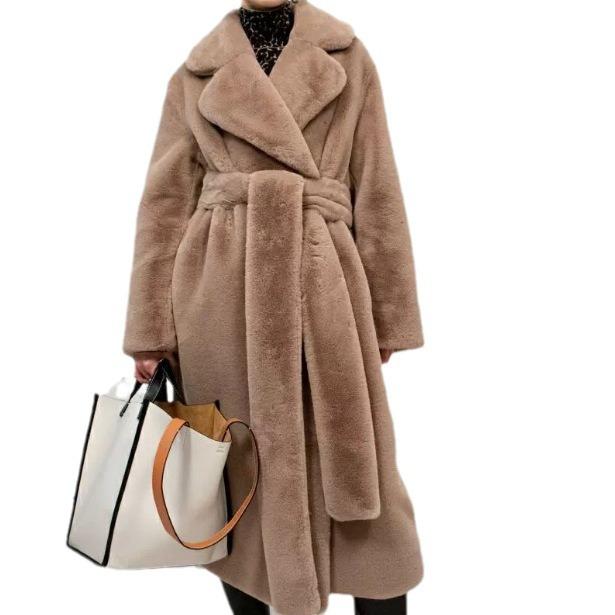 Winter Imitation Rabbit Fur Coat Women'S Extended Belt Belt Imitation Fur Coat Thickened Warm Plush Coat