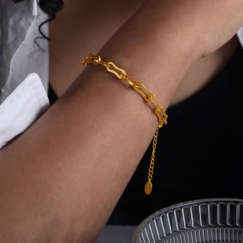 316L Stainless Steel Gold Color Geometric Chain Necklace Bracelets For Women Girl New  Non-fading Jewelry Set