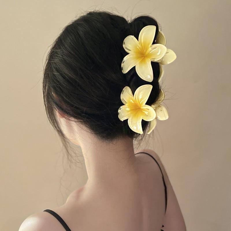 

Large Plumeria Flower Claw Clip for Women, Big Hair Clamp for Back-of-Head Updos, Shark Clip Hair Accessory hairpin Seaside Vacation headwear рожевий