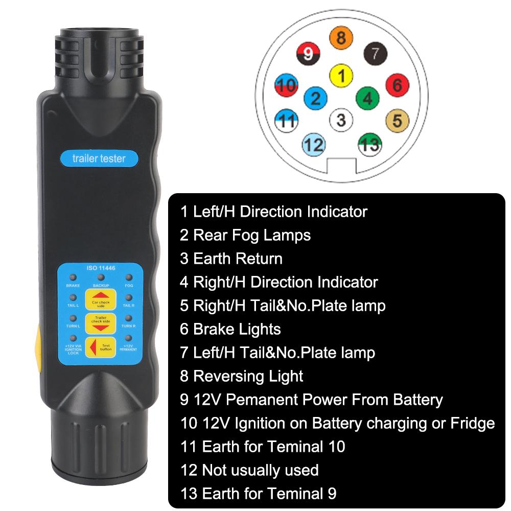 Car Truck Caravan Accessories 13 Pin Universal Trailer Plug Socket Tester Diagnostic Tools Wiring Circuit Light Test 12V