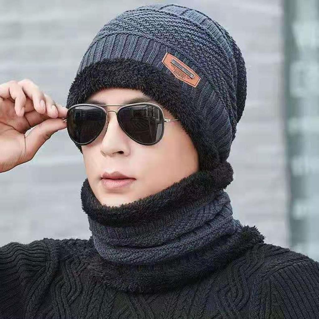 Warm Hat, Knitted Hat, Plush Hat, Thick Hat, Outdoor Hat, Cycling Hat, Pullover Hat, Ear Protection Hat, Cold Neck Cover, Two-piece Set
