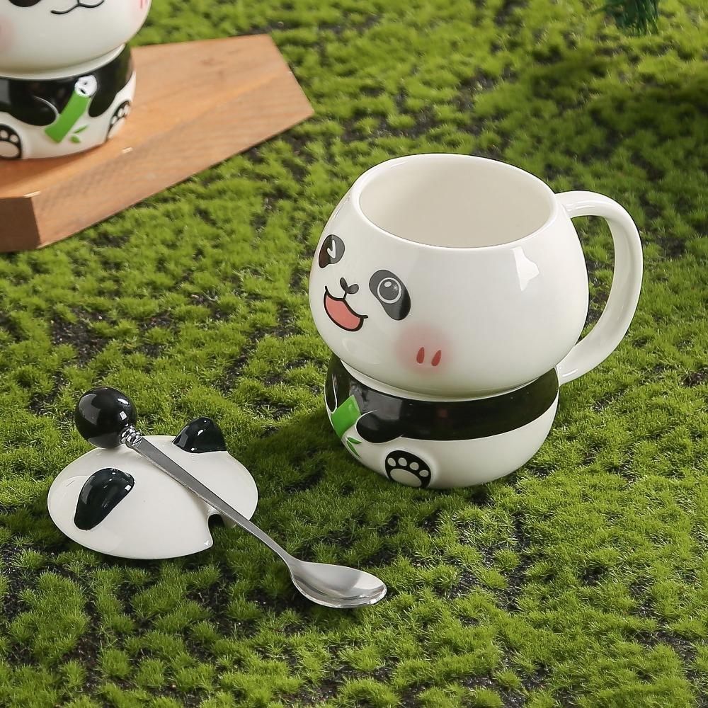 Cute Cartoon Little Panda Styling Ceramic Cup Creative Mug with Lid Spoon Event Gift Souvenir Gift Cup