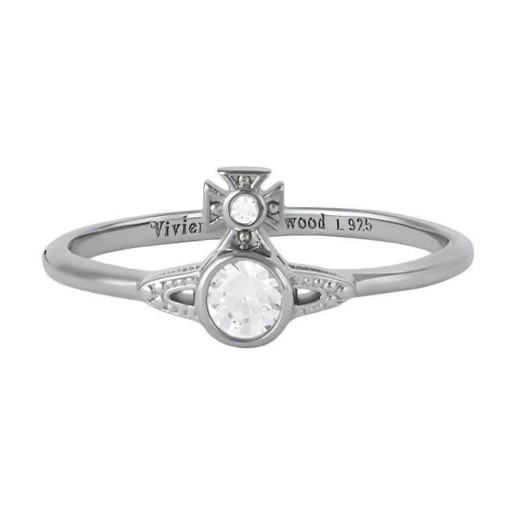 Vivienne Westwood London Orb Ring Classic Saturn Crystal Ring Women rings Silver 6404010001P102P102 Box,S