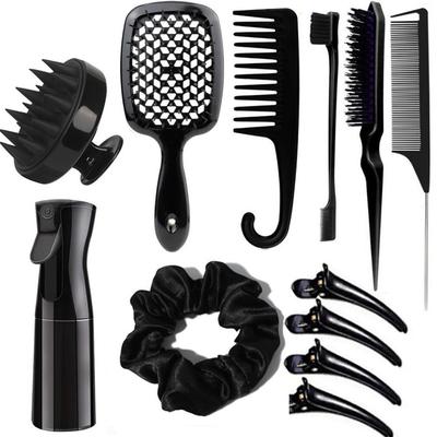 Professional Hair Styling Comb ABS Hair Styling Massage Wet Dry Hair Styling Tool Set with Mesh Set, Comb, Comb, & (Black Comb)