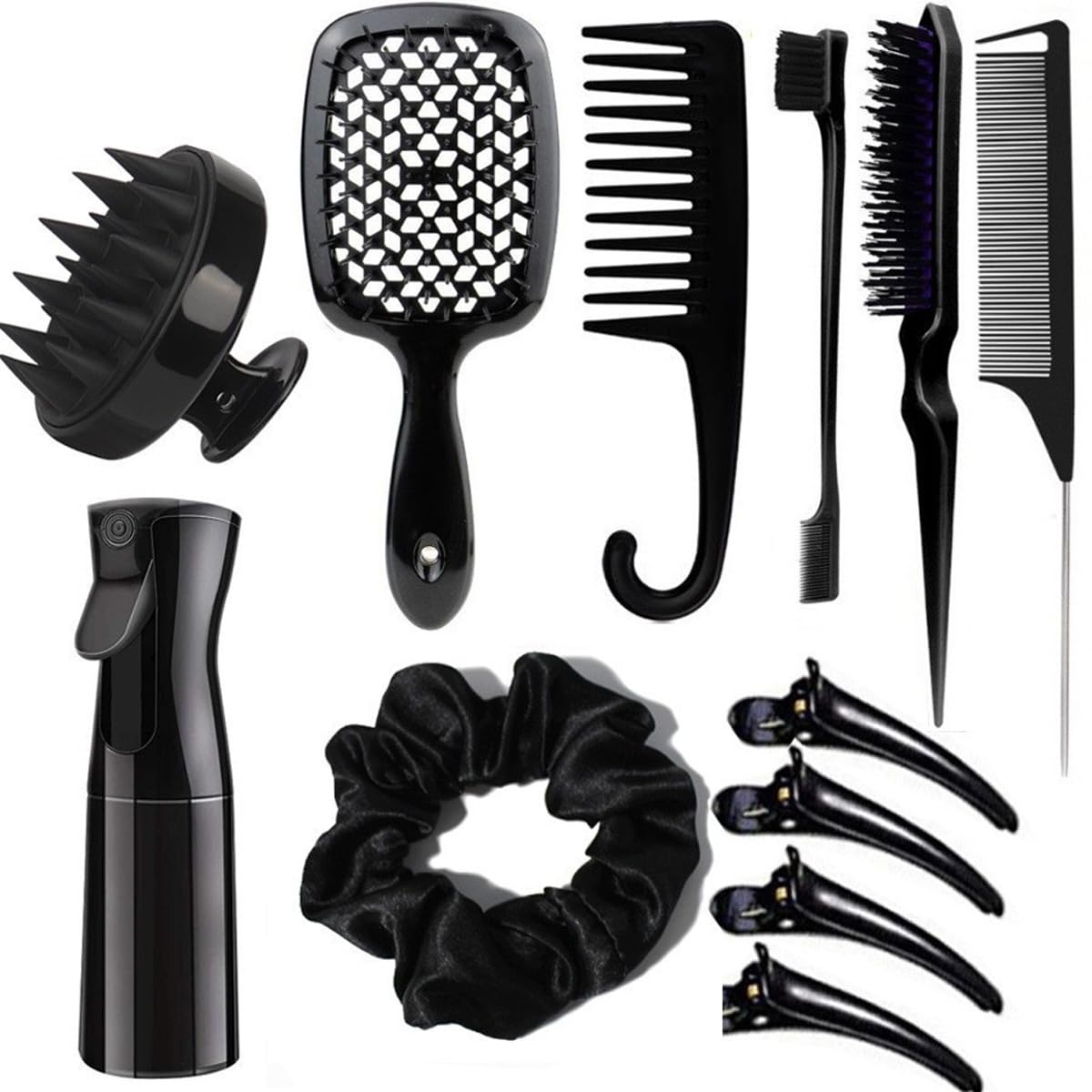 

Professional Hair Styling Comb ABS Hair Styling Massage Wet Dry Hair Styling Tool Set with Mesh Set, Comb, Comb, & (Black Comb)