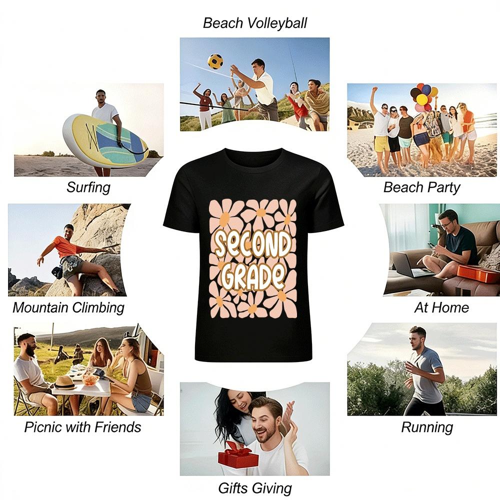 Second Grade Floral Print Casual Tshirt For Kids Adults Family Pure Cotton T-shirt
