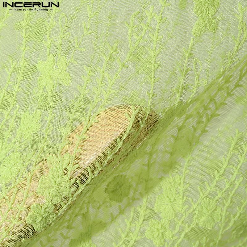 INCERUN Vară Bărbați Fără mâneci Plasă Transparent Dantelă Larg Maieuri