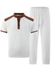 Men's Plaid Color Block Stand Collar Suit - Short Sleeve Shirt and Long Pants Set