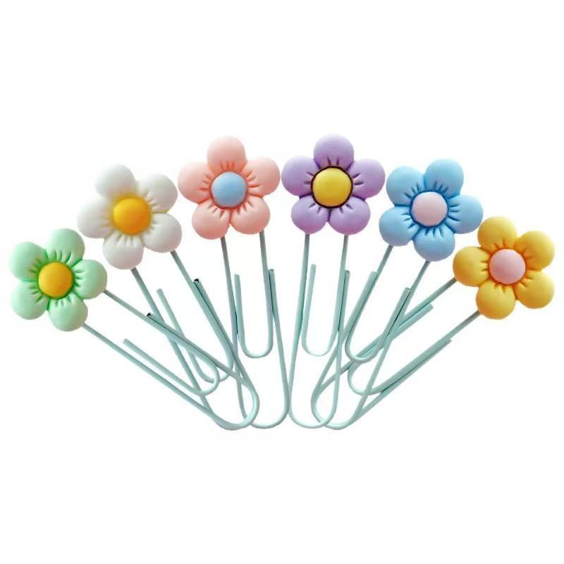 Anime-Style PVC Flower Paper Clip Bookmark - Cute Office Stationery