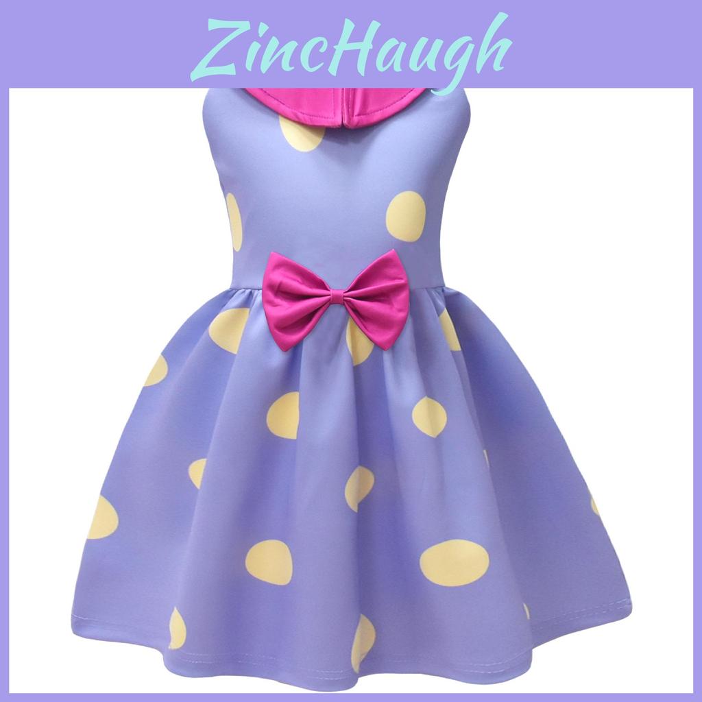 Girls Cotton Blend Sleeveless Bow Dress With Polka Dot Print For Spring And Fall