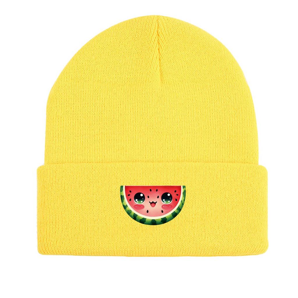 Cartoon Watermelon Warm Knitted Hat Beanie, Fruit Skullies Beanies Autumn Cuff Solid Bonnet Knit Hat Beanie