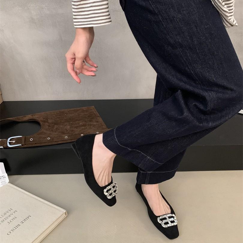 Spot 2025 New - Square Head Single Shoes Women's Flat Bottom French One-Pedal Doudou Shoes Shallow Soft Sole Ladle Shoes Women's