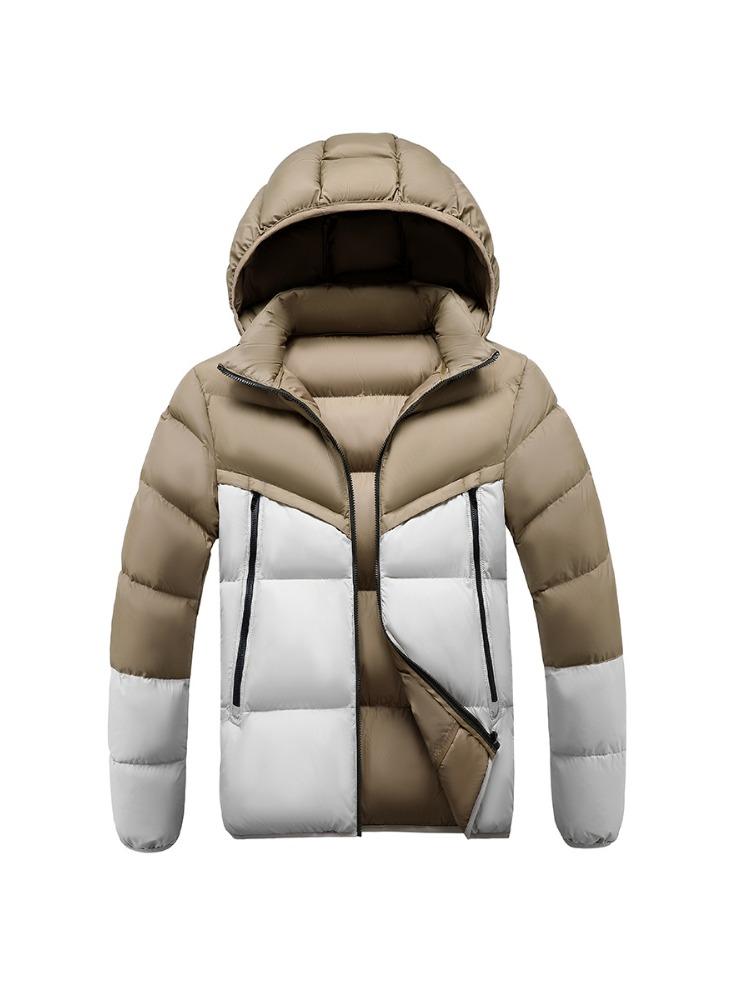 Light Cotton Clothing Men's Models Winter New Crash Colour Slim Splicing Removable Cap Thickened Hooded Comfortable and Versatile Jacket
