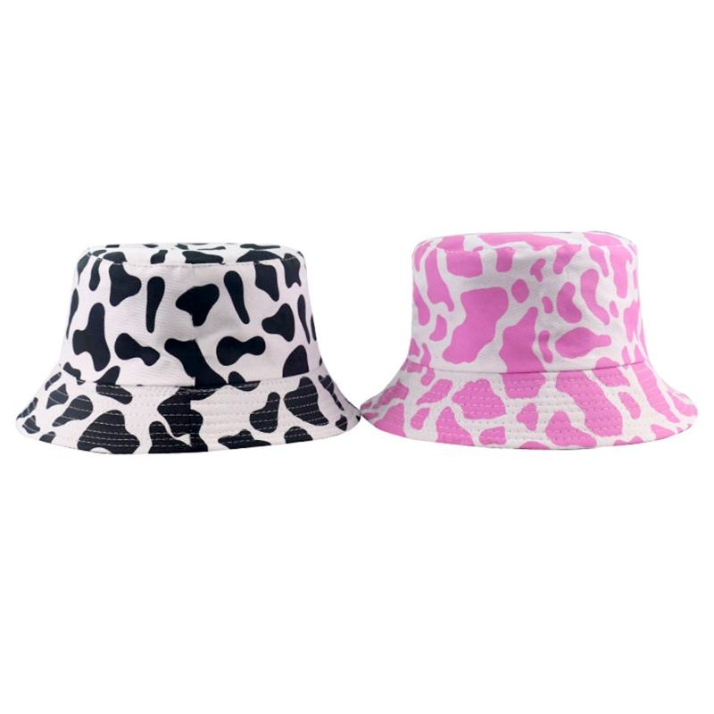 Unisex Harajuku Pink White Cow Print 