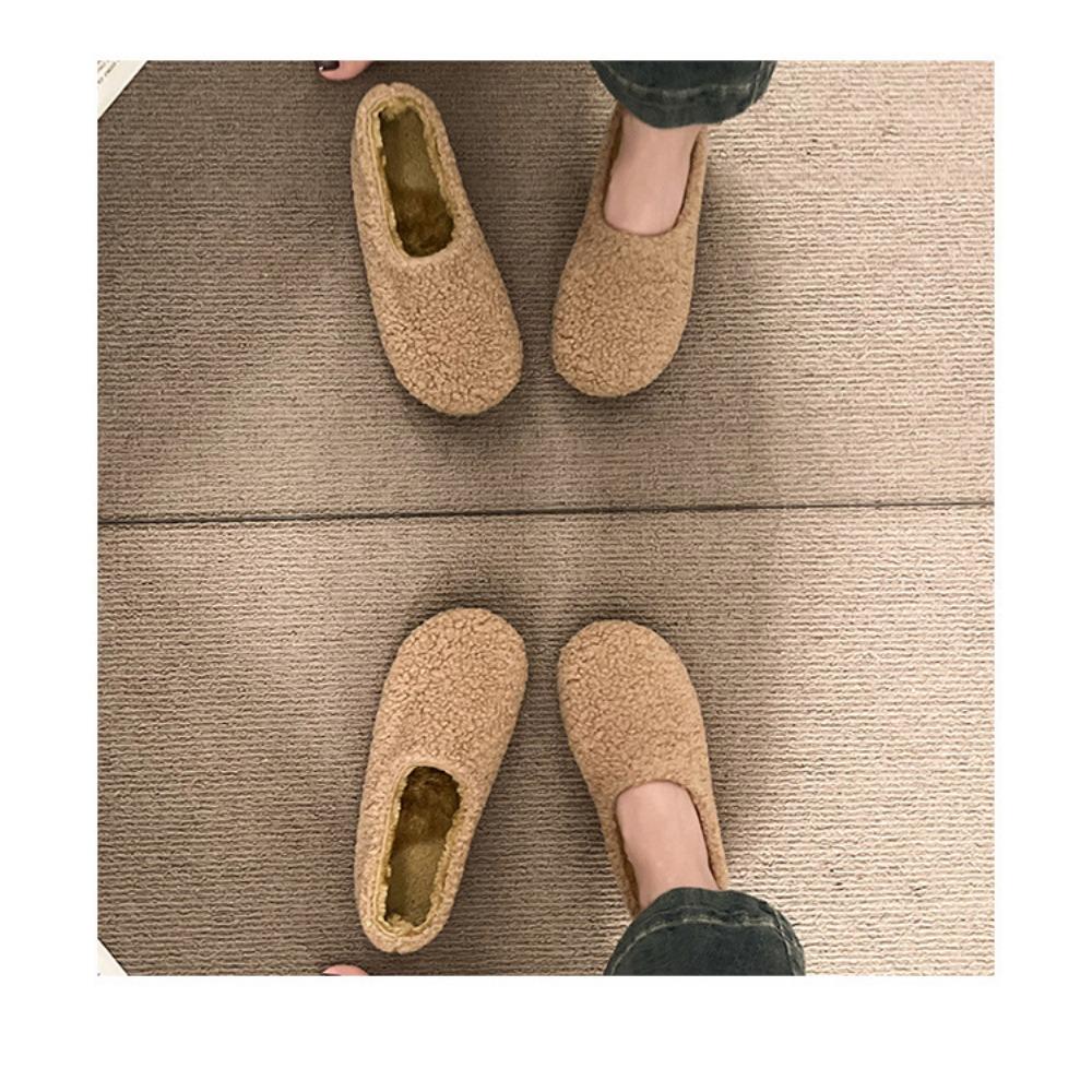 JMXD-Winter Women’s Plush Platform Slippers: Cozy Shearling Lined Indoor Outdoor Shoes Non-Slip Sole Warm Fuzzy Booties Slip On Fashion