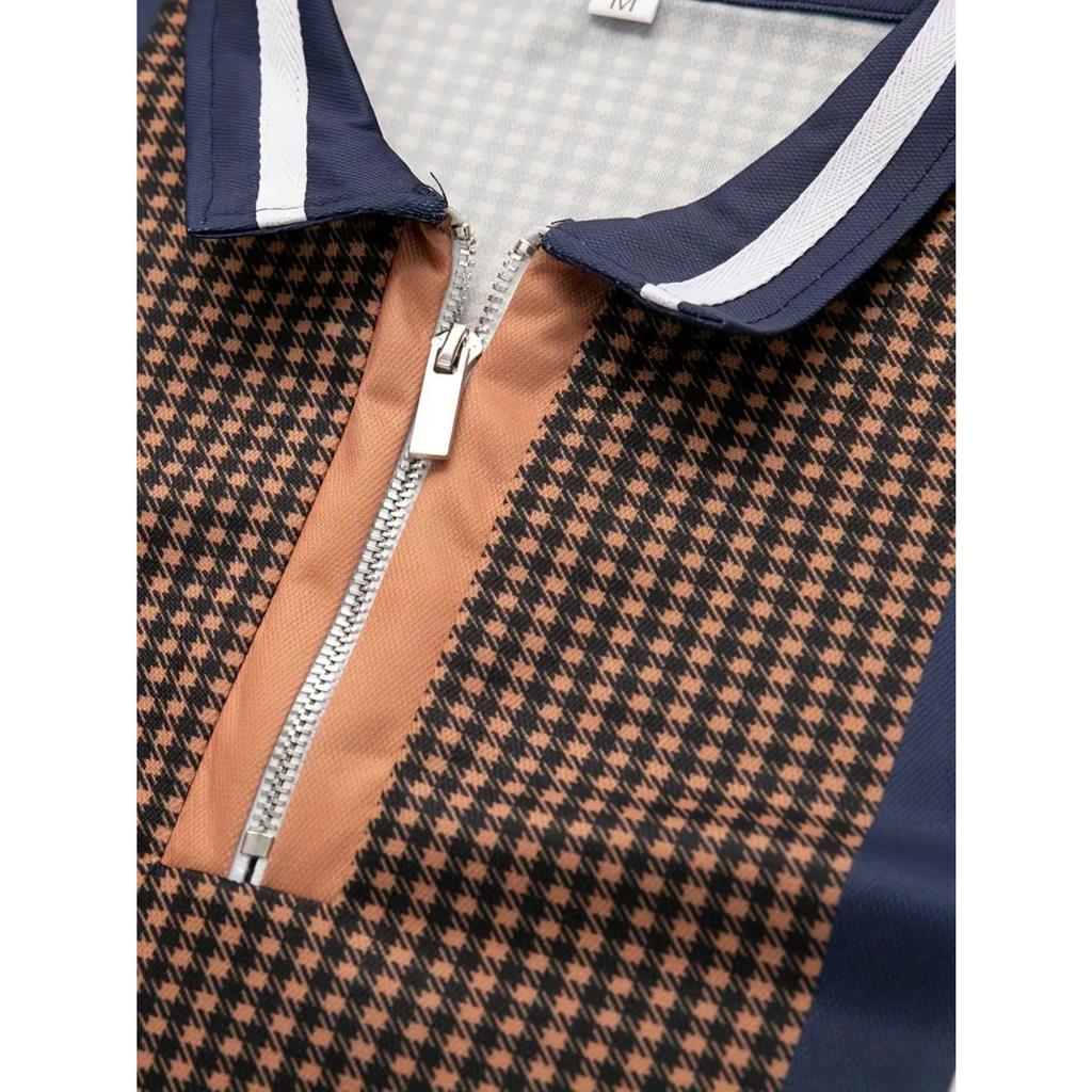 Striped Printed Polo Shirt Men's Daily Outdoor Casual Lapel Short Sleeve Polo Shirt