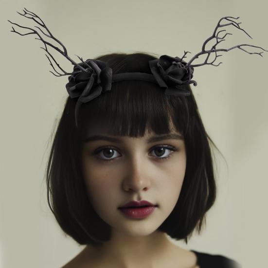 Halloween Flower Headband for Women Gothic Rose Skull Skeleton Hand