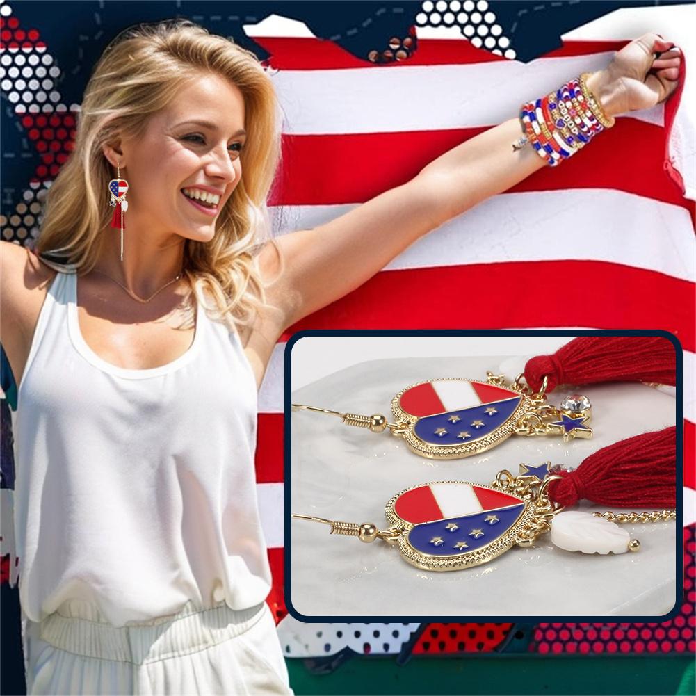Kolip July 4th Earrings For Women Girls Zinc Alloy Imitation Pearl Drop Dangle Earrings PatrioticFringe Drop Earrings