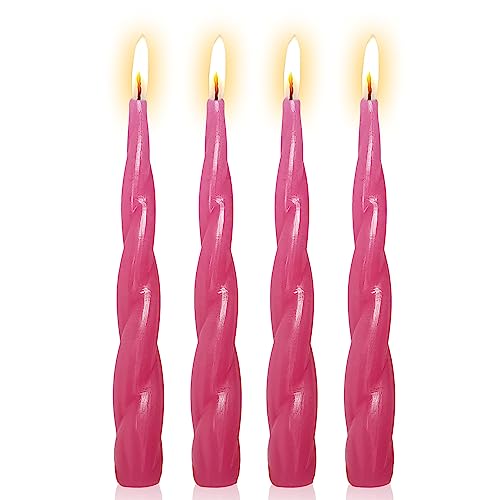 Spiral Taper Candle Short Candlesticks,4pcs Pink Tapered Candles Blend Twist Candles for Home Décor Weddings Festive Gifts