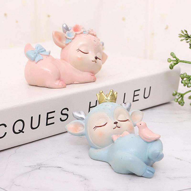 1PC Car Small Ornaments Sleeping Cute Deer Animal Tabletop Home Decoration Resin Crafts Cake Baking Cartoon Decor