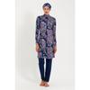 Women's Navy Blue Patterned Lycra Fully Covered Hijab Swimsuit
