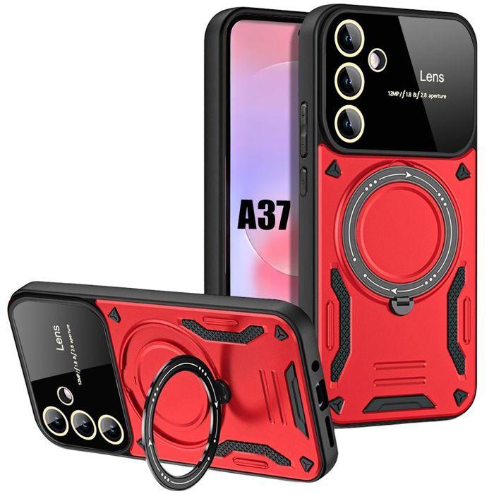 Coque Support - BOOLING - pour Samsung Galaxy A37 5G - Antichoc avec Cercle Magnétique - Rouge